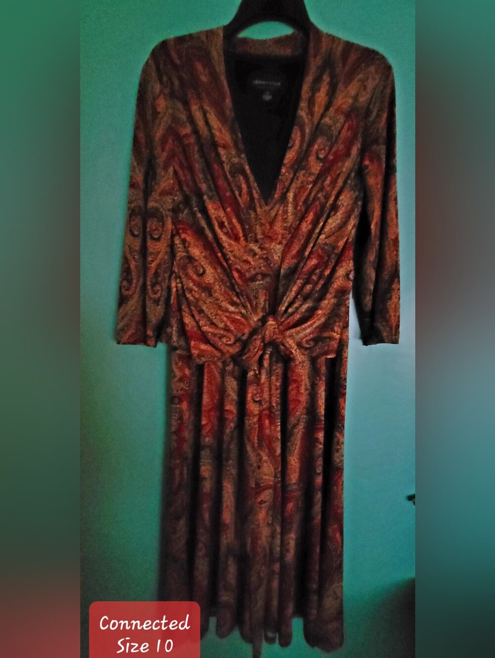 Connected Paisley Tie-Waist Women’s Maxi Dress in Brown and Red